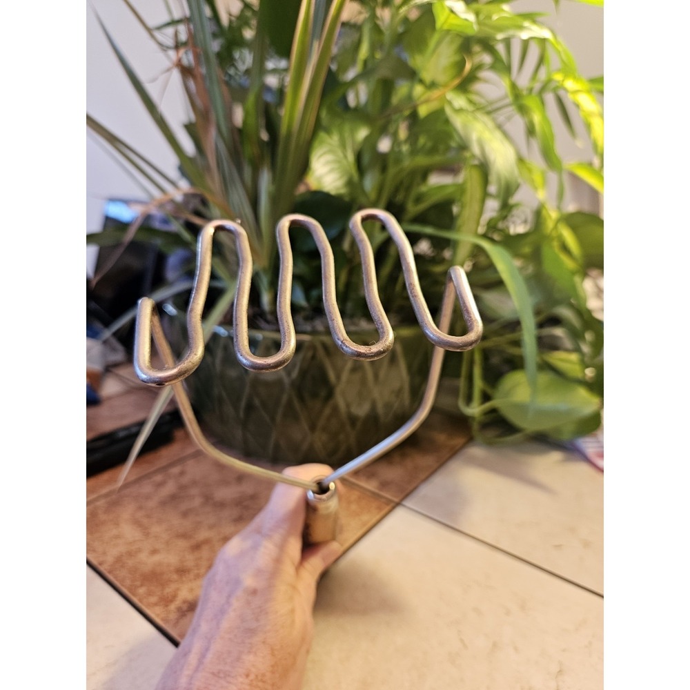 Vintage Potato Masher Stainless Steel w/ Wooden Handle Wavy Head